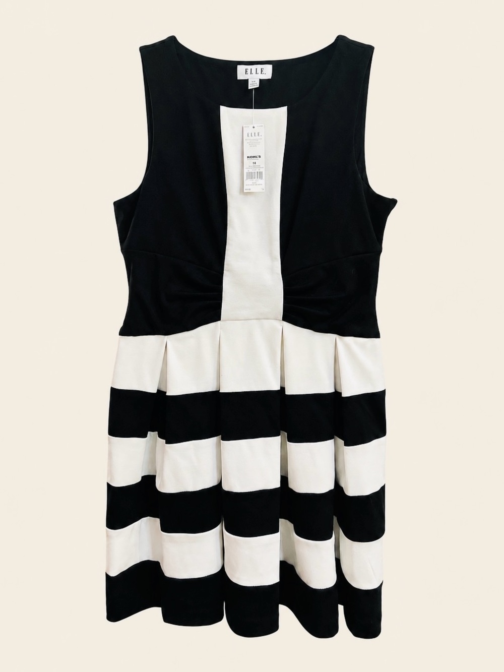 NWT ELLE Black & White Striped Fit-and-Flare Dress Size 14